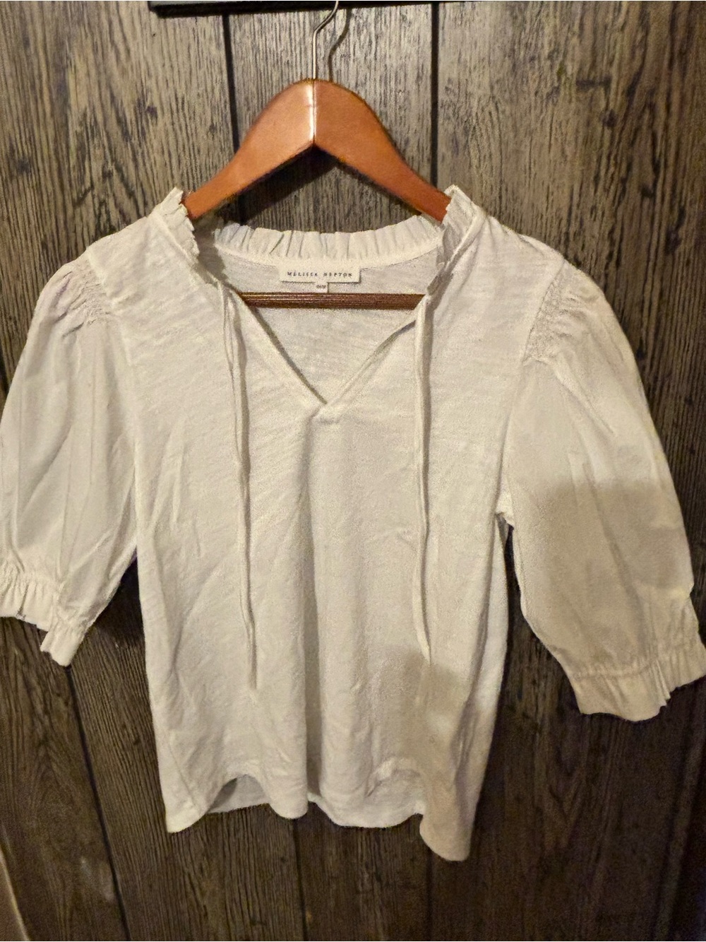 Melissa  Nepton White Peasant Tie-Neck Blouse XS